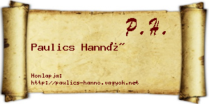Paulics Hannó névjegykártya